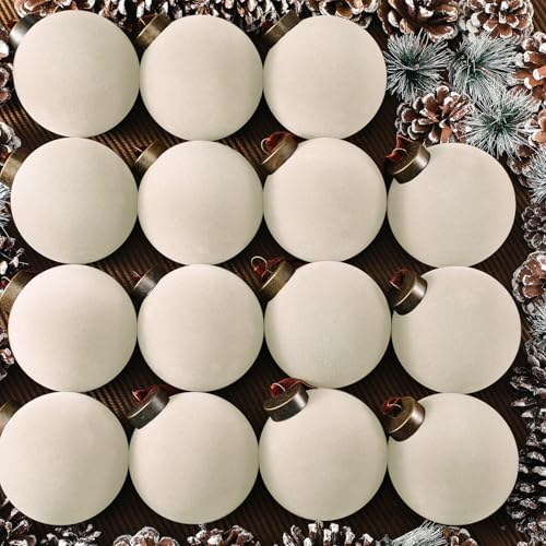 Liliful 15 Pcs Velvet Christmas Balls Bulk Flocked Christmas Tree Ball Ornaments Plastic Xmas Decorative Hanging Ornaments(Creamy White,3.15 Inch)