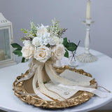 Wedding Bouquets for Bride Bridesmaid,White Champagne Artificial Roses Flowers for Wedding Church Decoration (6.5in)