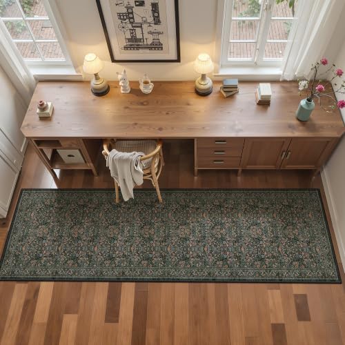 2x8 Runner Rug, Black Rug Floral Rugs for Entryway Kitchen, Black
