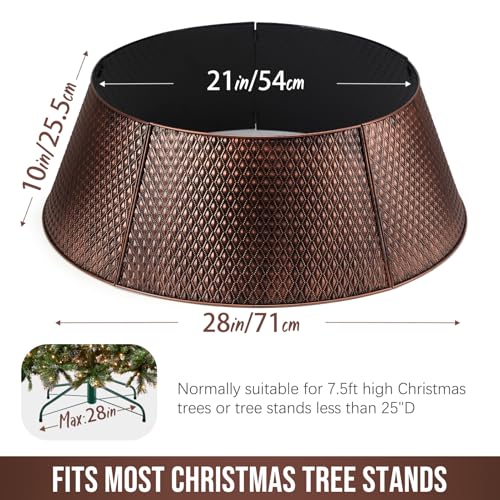 Hatisan Metal Christmas Tree Collar Basket Skirt, 28''Christmas Tree Ring Waterproof Base for Christmas Decorations Indoor Outdoor (Bronze)