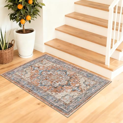 Entryway Rug 2x3 Washable Vintage Soft Floor Mat Non Slip Indoor Entrance Small Rugs Low Pile Area Rug Throw Rugs