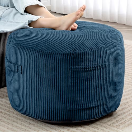Round Stuffed Pouf Ottoman (Blue, 26" D x 26" W x 18" H)