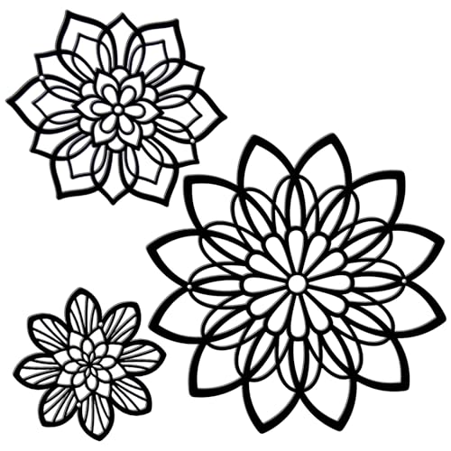 Zzbakress 3 Pieces Metal Flowers Wall Decor, Black Wall Decors, Flower Art Wall Decor Farmhouse Wall Decoration Multiple Flowers Hanging Decor for Bathroom Living Room Garden Office (Black Elegant)