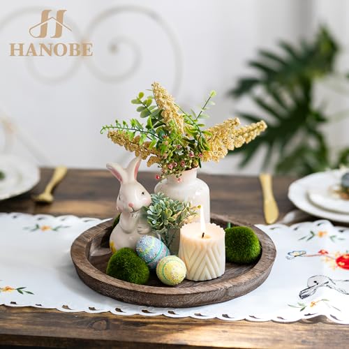 Hanobe Wooden Coffee Table Trays, 2PC Decorative Round Candle Holder Plate
