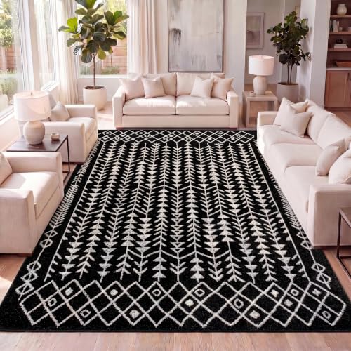 JONATHAN Y Ziri Moroccan Geometric Black/Cream Indoor Area Rug, 4x6, Bohemian, Scandinavian, Easy-Cleaning for Living Room, Bedroom, Kitchen, Pet Friendly, Non-Shedding (MOH210C-4)