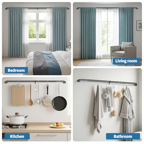 Black Double Curtain Rod 38 to 92 Inches, Blackout Wrap Around Curtain Rod for Windows, 6/8 Inch Room Darkening Telescoping Double Drapery Rod, Easy Install for Rentals & Apartments