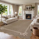 Garvee Scalloped Bow Rug for Living Room Washable Solid Brown 8x10 Area Rug