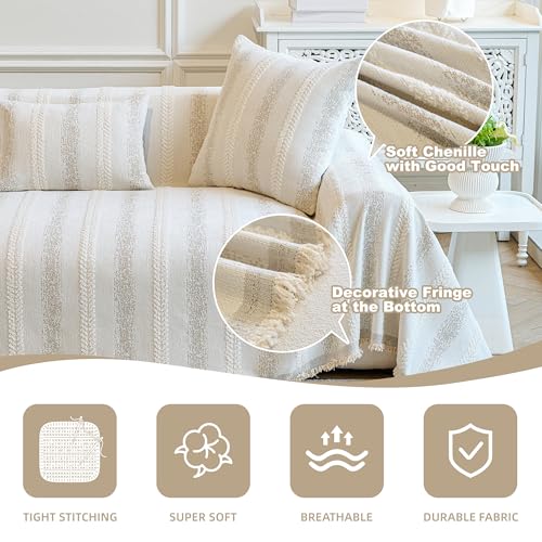 Couch Cover for Dogs Washable Sofa Cover, Sectional Couch Covers, Sofa Covers for 2 Cushion Couch, Non Slip Stripe Sofa Slipcovers Furniture Protector (Beige, 71x102)