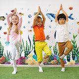 300 Pcs Ocean Wall Decals Stickers Under The Sea Ocean Animal Peel and Stick 2 Sheets Large Coral Reef and Seaweed, Bubbles Vinyl Sticker for Kids Toddler Baby Nursery Living Room Office Bathroom
