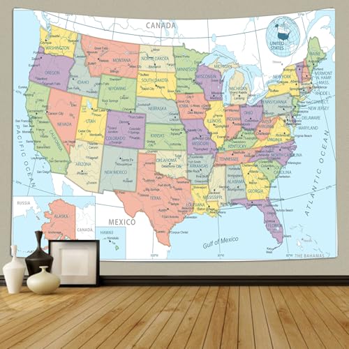TOMOZ United State Map Tapestry, US Maps Tapestries for Kids Student, Educational Tapestry Wall Hanging for Classroom Bedroom Living Room Dorm Decor 60 x 51Inch