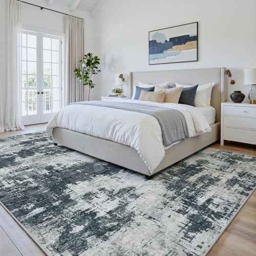 5x8 Area Rugs for Living Room: Washable Soft Black Abstract Bedroom Carpet