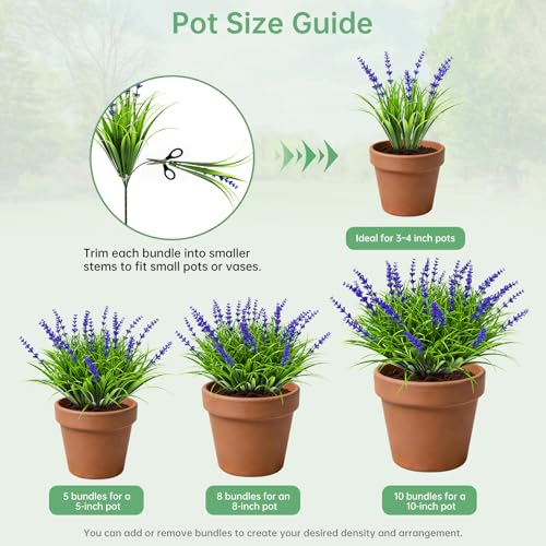 Gipsot 15 Bundles Artificial Faux Plants Flowers UV Resistant No-Fade, Adjustable Height Fake Greenery Indoor & Outdoor Decor for Window Garden Porch Patio Pathway Hanging Planter Front Yard, Purple