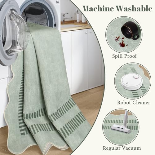 Washable Runner Rug 2.6x8 Kitchen Hallway Scalloped Rugs