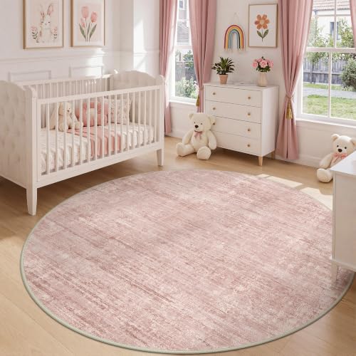 Washable 6 FT Round Rug Pink Circle Area Rugs for Baby Living Room