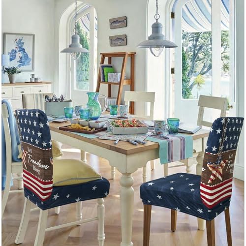 4th of July Chair Covers Set of 4 American Flag Stars Butterfly Patriotic Decor Stretch Parsons Chair Slipcovers for 4th of July Dining Room Decor Chairs Seat Protectors (Flag Striped Butterfly,4PCS)