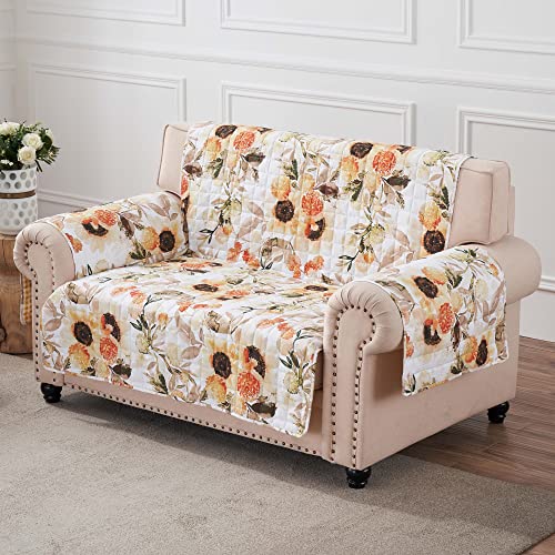 Greenland Home Somerset Quilted Reversible Furniture Cover, Loveseat, 103 W x76 L, Gold