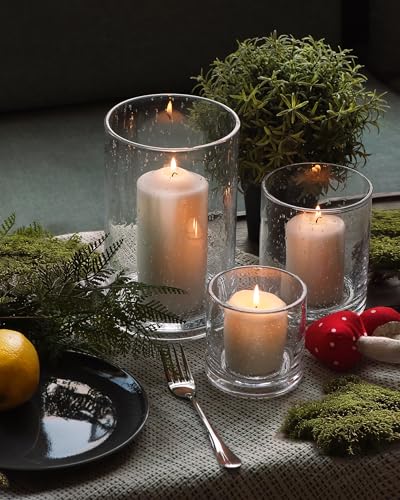 Glass Candle Holders Set, 3 Sizes 8" 5" 3.5" Height | Hurricane Vase Centerpieces, Clear Seeded Bubbles Cylinder, For Pillar Votive Flower, Mother's Day Birthday Gift