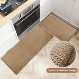 Tan Brown Faux Jute Braided Kitchen Rug Set 20"x30"+20"x48",Non Slip