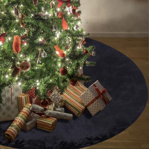 Christmas Tree Skirt 56 inch, Black Plush Christmas Tree Skirt, for Family Christmas Decoration, Christmas Party Decoration(Black，Large)