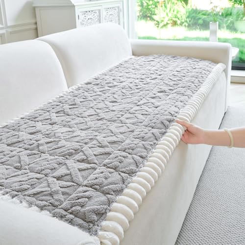 Fuzzy Couch Covers for Dogs, Non Slip Thick Dog Couch Cover Protector, Plush Pet Couch Covers for Sofa Washable, Soft Sofa Cushion Slipcovers Pet Friendly(1PC, Light Grey, 27.6”x70.9”)