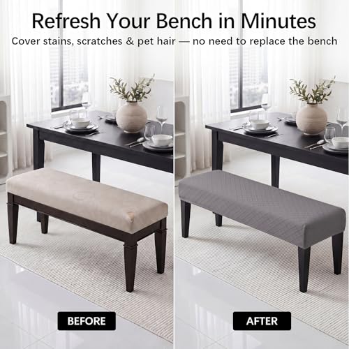 WOMACO Dining Bench Covers, Stretch Jacquard Removable Bench Slipcover, Dustproof Washable Seat Cushion Protector for Dining Room, Bedroom, Banquet (Dark Gray, Large)