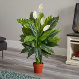 Nearly Natural 42in Artificial Peace Lily Plant with Real Touch Silk Leaves and White Flowers for Indoor Home Decor and Faux Greenery
