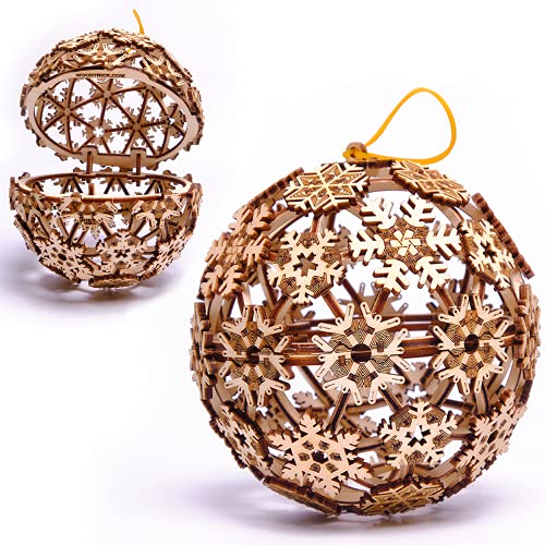 Wood Trick Christmas Ball 3D Wooden Puzzles for Adults to Build - Great Christmas Decor - Store Your Gifts - 5x4.7 in - Wooden Model Kits for Adults