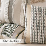ANRODUO Pack of 2 Boho Decorative Throw Pillow Covers 18x18 Farmhouse Cushion Case Striped Chenille Pillow Cases Square Pillow Covers Accent Neutral Pillowcase for Sofa Couch Bed, Olive Green Stripe