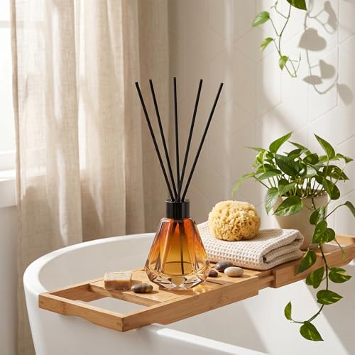 8 Pcs Sizes Reed Diffuser Set with 40 Sticks, Brown Fragrance Glass Diffuser Bottles with Lids for Home Oil Fragrance Decoration Girl Women Gift (60ML)
