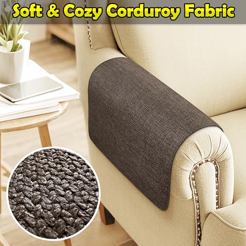 Couch Arm Covers, Waterproof Armrest Cover for Sofa, Armchair, Loveseat, Non-Slip Recliner Arm Cover, Sofa Arm Covers, Headrest Covers, Arm Chair Covers Set of 2 (Brown, 24"×20")