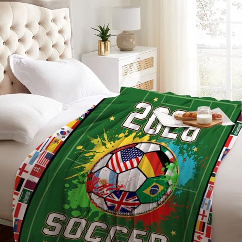 World Soccer 2026 Throw Blanket, Soccer Season Game Day Blanket for Boys, Soft Flannel Football Fan Blanket for Couch Bed, 2026 World Cup Decor Gift for Men Women Kids 60" x 50"