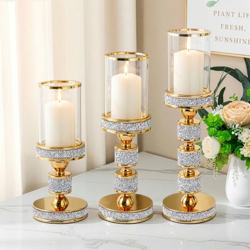 Hurricane Candle Holder, 15.9" Tall Metal Candle Stand, Glass Pillar Holder