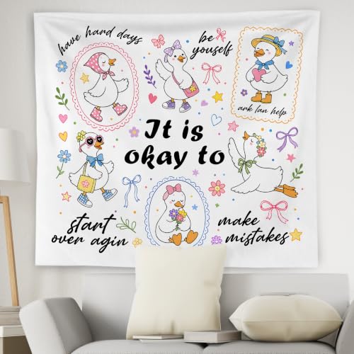 WNAGT Mental Health Goose Tapestry Wall Hanging 50x60 Inch | Coquette Goose Inspirational Quotes Wall Tapestry for Girls Kids Nursery Bedroom Home Office Classroom Decor