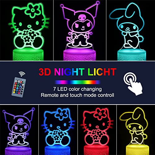sunduck Pink Kitty Acrylic Night Light with Corded Control- Dreamy Girls Room Decor, Perfect Birthday/Christmas Gift for Kids, Unique Holiday Present (Kitty3PC)
