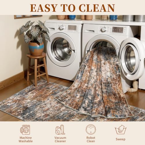 Tangsoo Abstract 2x6 Washable Runner Rug, Modern Non Slip Runner Rugs