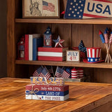Smile 4th of July 250th Anniversary Wooden Block Stack with USA Decor, 5-Piece "Land of the F – lifestyle view