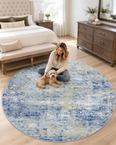 OLANLY 5ft Round Washable Rug, Soft Non Slip Carpet for Bedroom Living Room