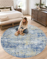 OLANLY 5ft Round Washable Rug, Soft Non Slip Carpet for Bedroom Living Room