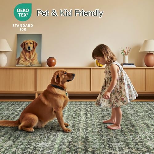Lofus 8x10 Area Rug for Living Room,Green Washable Large Rugs with Non-Slip Backing,Soft Boho Carpets for Bedroom Dining Room Home Office Indoor Nursery