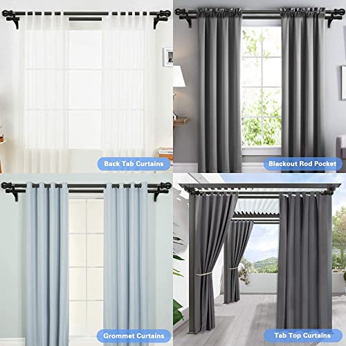Double Curtain Rod, 1 Inch Heavy Duty Rust-Resistant Metal Dual Rod Set, Snap-On Bracket, Adjustable Segmented Design with Ball Finials, Black Curtain Rods for Windows 34-38 Inch