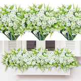 Artificial Flowers for Outdoors 12 Bundles White Artificial Petunias Fake Flowers UV Resistant Shrubs Plants with Fern for Indoor Outside Hanging Planters Home Garden Spring Summer Decorations