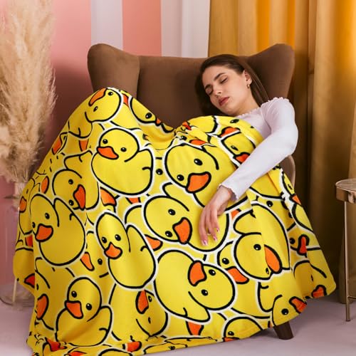 SmoothNovelty Cute Rubber Duck Throw Blanket Cartoon Ducky Gift Decorative Soft Fleece Ducky All Season Blankets Cozy Flannel Carpet for Bed Chair Car Sofa Couch Bedroom(Yellow,50" X 60")