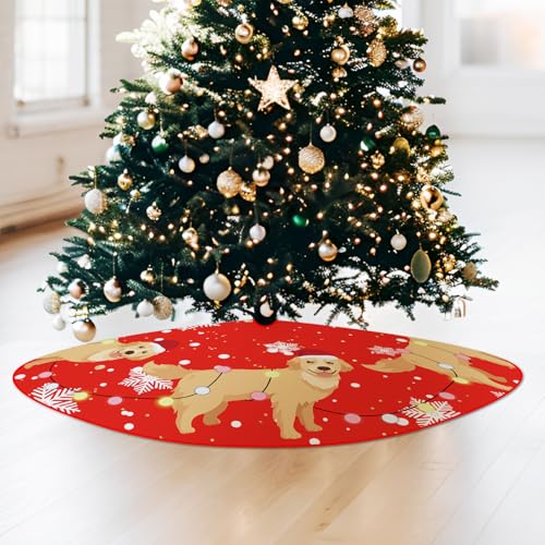 Christmas Tree Skirt Red Tree Skirts Golden Retriever Yellow Lab Xmas Tree Skirt Tree Mat 48 Inch Dog Winter Christmas Decorations for Home
