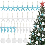 30 Pieces Beach Christmas Ornaments Bulk Tree Decorations Resin Starfish Seashells Seahorse Ocean Nautical Themed Hanging with Drilled Hole Rope for Wedding Gift Wreath Decor DIY(Blue, White)