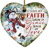 2025 Christmas Ornament - Inspirational Snowman Ceramic Ornament - Live by Faith, Grow in Grace, Walk in Love, Keepsake for Faithful Celebrations, for Family, Friends