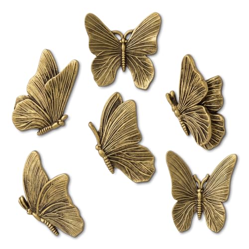 Yerliker 6 Pcs Antique Gold 3D Butterfly Wall Decor Vintage Resin Wall Art Decorations for Living Room Bedroom Gallery