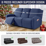TAOCOCO Recliner Loveseat Cover with Middle Console & Recliner Sofa Covers for 3 Seat, Navy Blue