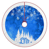 48 Inches Blue Christmas Tree Skirt Rustic Thick Xmas Tree Skirt with Snowflake Winter Happy New Year Decoration for Home Holiday Party