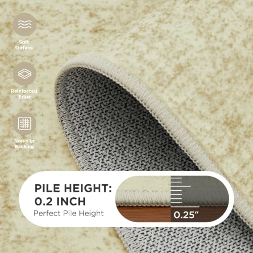 Joydeco 5x7 Area Rug Classic for Living Room Bedroom Kitchen, Beige | Neutral Non Slip Soft Washable Fade Resistant Pet Friendly Foldable