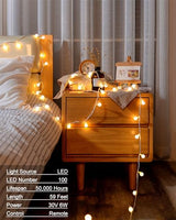 Globe String Lights, 59 Ft 100 LED Christmas Lights with Remote Timer, Connectable Plug in Twinkle Lights for Bedroom Wedding Classroom Indoor Outdoor Decor, Warm White